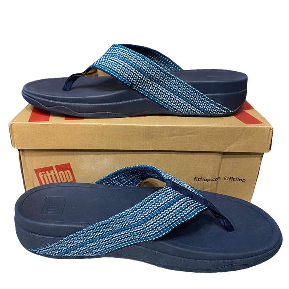 FitFlop Surfa Womens Sandals 11 Blue Open Toe Slip On Flat Thong Flip Flop NEW - Picture 5 of 11